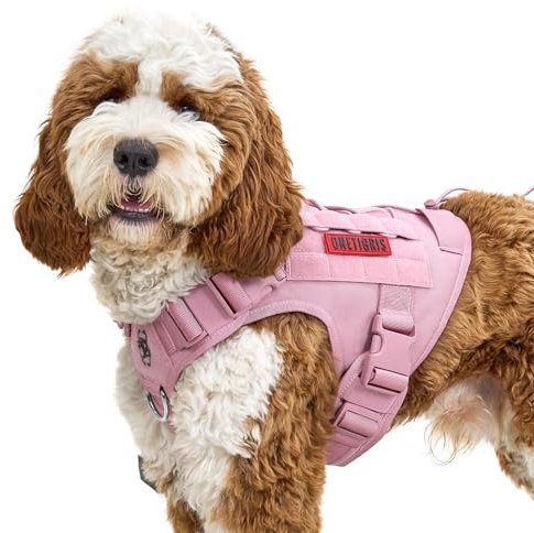 OneTigris Hundegeschirr, FIRE Watcher Taktische Geschirr MOLLE Sicherheitsgeschirr Service Hunde Hundeweste mit 1 Griffe und 2 No-Pull D-Ring 1000D Nylon (L, Rosa)
