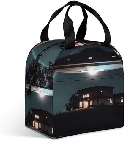 MNBVKL Lunchtasche mit Tasche, UFO bei Nacht bedruckte Lunchtasche, Outdoor-Lunch-Tasche, Reise-Lunch-Tasche, universelle Lunchtasche