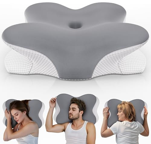 PinkFroggie Orthopädisches Kissen, Premium Nackenkissen, Seitenschläferkissen, Kopfkissen, NackenstützkissenMemory Foam Kissen Schlafkissen für Seiten, Rücken, Bauchschläfer (Grau)