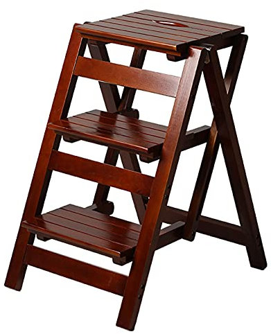 PLMNBQWE Marchepied, marchepied Pliant en Bois, échelle à 3 marches, Multifonction, bibliothèque, Chambre à Coucher, Salon, Facile à Ranger, étagère Pliable/K Brown (K Brown)