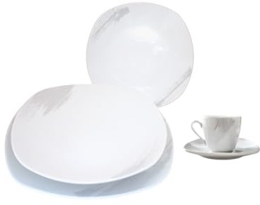 Set di Piatti Paint Da Tavola Completo Con Tazze Da Caffè in Porellana Resistente Design Moderno, 30 Pezzi Per 6 Persone, Bianco e Grigio, Per Uso Quotidiano, Per Lavastoviglie.