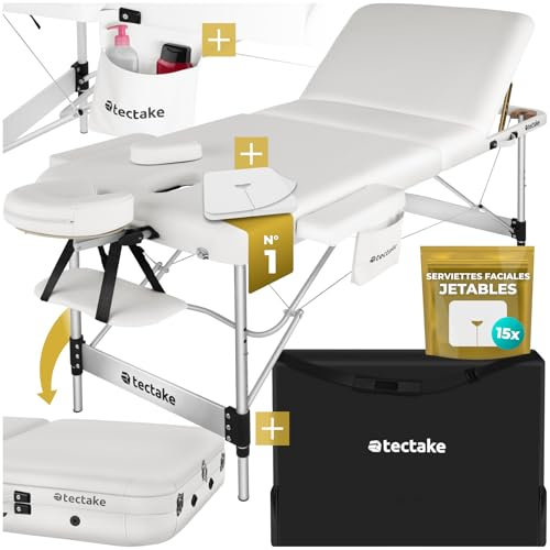 TecTake® Camilla Masaje Plegable y Ajustable en Altura, Camilla Fisioterapia, Estructura Ligera de Aluminio, Camilla Estetica Profesional, Acolchado Resistente al Agua y Aceite - Ancho 78 cm Blanco