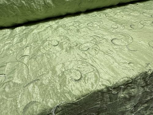 Taft-Kunstseide, gewebter Kleiderstoff, Meterware, Blatt-Wirbel-Stickerei, Hellgrün