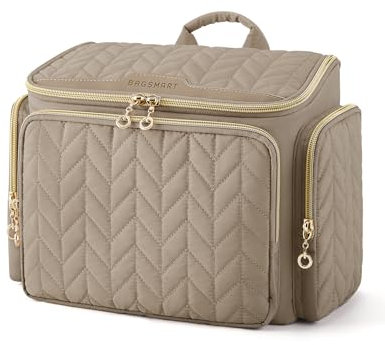 BAGSMART Reise-Kulturbeutel, große, weit offene Reisetasche für Toilettenartikel, Make-up-Kosmetik-Reisetasche mit Griff, Braun