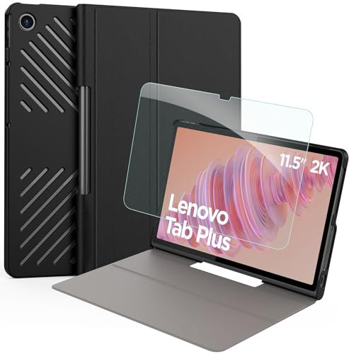 EasyAcc Funda para Lenovo Tab Plus (TB351FU) de 11.5 Pulgadas 2024 con Protector de Pantalla, Ultrafina con Soporte, Funda Protectora Inteligente de Piel Sintética, Negro