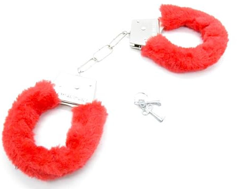Z1 Handschellen mit rotem Plüsch für Kostüm, mit Schlüssel, Karnevals-Zubehör