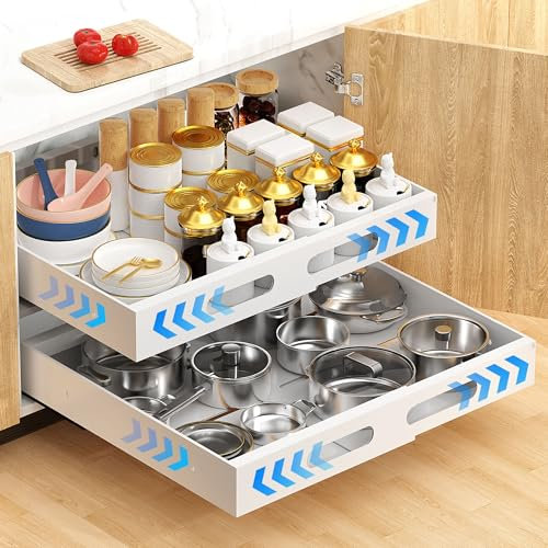 VANGONA 1 Stück Ausziehbare Schublade Küche, 34-50cm Teleskopschublade Nachrüsten, Küchenschrank Organizer Ausziehbar mit Kleber und Nägeln, Ausziehbarer Schrank Organizer für Küche Pantry