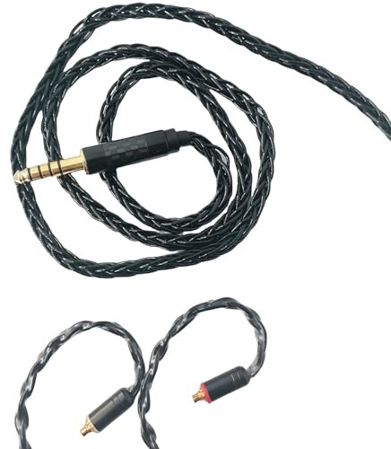 QZXYHYN HiFi In-Ear-Kopfhörer-Ersatzkabel, 8-adrig, versilbertes Kupfer, Upgrade-Kopfhörerkabel für Shure SE315, SE846, SE425, TIN Audio T2 Pro T3 (schwarz, MMCX 4,4 mm)
