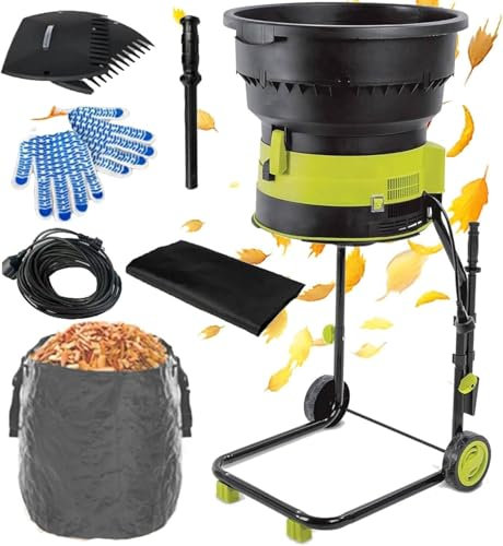 Trituratore Elettrico per Foglie Senza Lame da 2500 W, Trituratore Elettrico da Giardino con Cavo, 8.000 Giri/Min, Tritura Fino a 208 Litri di Foglie al Minuto per Foglie,Powercord×60m