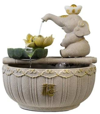 Tabletop Water Fountain Elephant Shape Flowing Water Ornaments Attract Wealth Lotus Zen Landscape Circulating Water Desktop Decoration Indoor Fountain