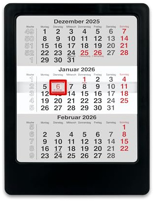 Truento 3-Monats-Tischkalender Mini mit abgerundeten Ecken für 2 Jahre (2026 & 2027) - Kunststoff - schwarz