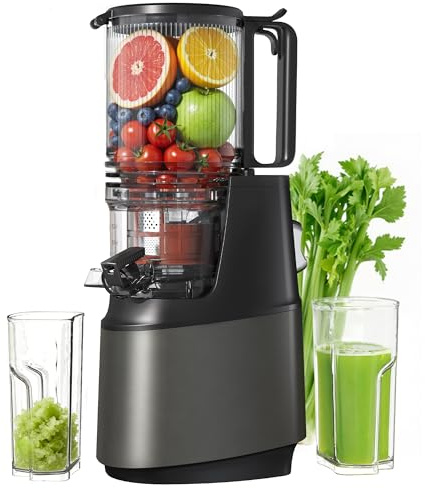 Cold Press Juicer, Juicer Machines with 5.3 Wide Feed Chute, Slow Masticating Juicer for High Yield with Whole Fruits and Vegetables, Easy to Clean, Easy to Assemble.（Gray)