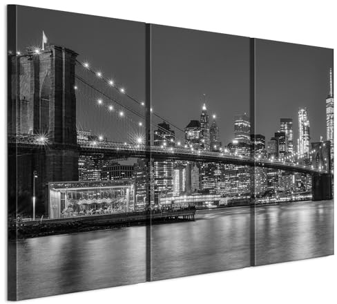 LUMASOUL Wandbilder 3er Set für Wohnzimmer New York 120x80 cm | 3-teiliges Leinwandbild für Schlafzimmer, Flur, Büro und Küche