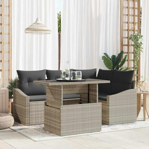 QJBSAVVA Gartensofa 5-Teilig Outdoor Sofa Set Poly-Rattan pulverbeschichteter Stahl 100 x 55 x 73 cm Hell-Dunkelgrau Modular & Stabil für Terrasse Balkon Garten Lounge