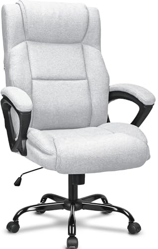 BASETBL Executive Office Chair, Ergonomic Computer Chairs with Padded Cushion, High Back Height Adjustable and Soft Armrests, Comfy Fabric Reinforced Desk Chairs for Home Business Swivel Chair Grey