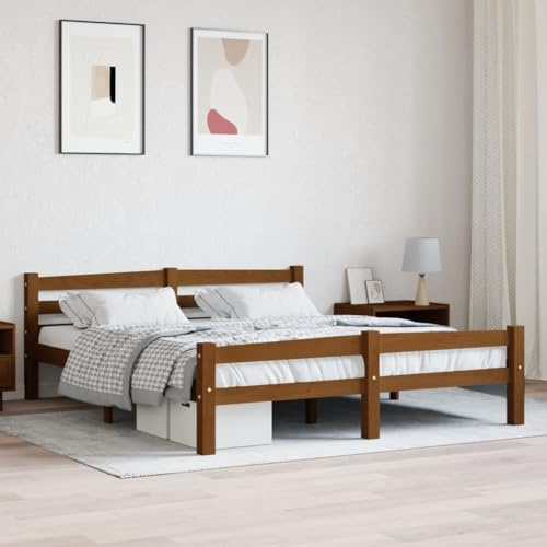 Qnhdfrt Solid Pine Wood Bed Frame 160x200 cm Honey Brown, Modern Double Bed Frame with Plywood Slats, Durable Low Profile Bed Without Mattress for Bedroom