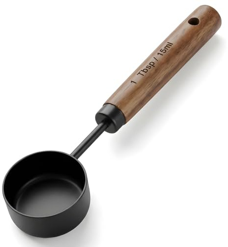 Tyqour 1 cucharada de cuchara de café para café molido, cuchara medidora de café de acero inoxidable, mango de nogal, cuchara de cucharadita de 15 ml, perfecta para café, té