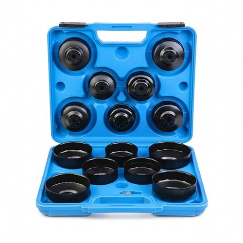 YASTA Set 14 Pezzi Chiavi A Tazza Per Filtro Olio 65-100mm Professionale Kit Smontaggio Universale Per Auto Con Valigetta Rigida e Bussola Adattatore a Crichetto