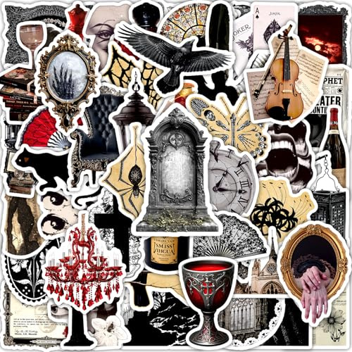 RGBEE Vintage Gothic Aufkleber 50 Stücke, Sticker Schwarz Weiss für Laptop Koffer Helm Kindle Motorrad Skateboard Auto Fahrrad Computer Graffiti Stickerbomb, Horror Aufkleber für Erwachsene