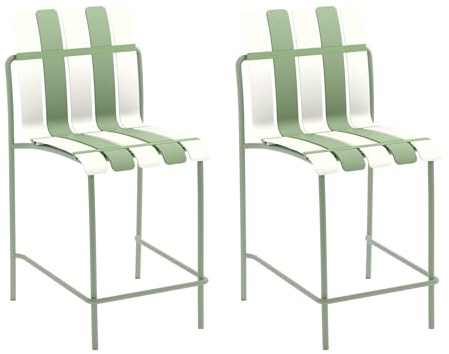 Rebecca Mobili 2er SetHoher Barhocker, Gartenstuhl, Weiß und Grün, Eisen Polypropylen, Modern - Maße HxBxT: 110 x 54 x 49 cm - Art. RE7246