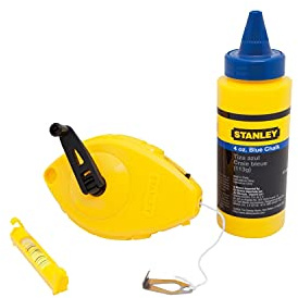 Stanley 47-443 3-teiliges Kreidebox-Set – 113 ml Flasche blaue Kreide & Kunststoff-Linienwaage