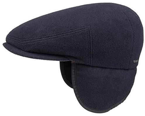 Stetson Kent Wool Ohrenklappen Flatcap Herren - Made in EU - Schiebermütze mit Ohrenklappen - Flat Cap mit Kaschmir - Ohrenmütze Herbst/Winter - Schirmmütze blau XXL (62-63 cm)