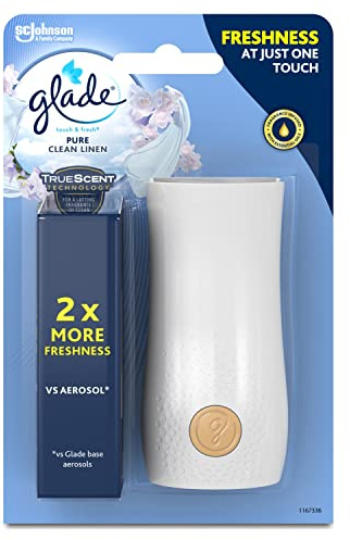 Glade Touch & Fresh Air Freshener Refill, Touch Activated Odour Eliminator for Bathroom & Home, Clean Linen, 1 Starter Kit (1 x Holder and 1 x 10ml Refill)