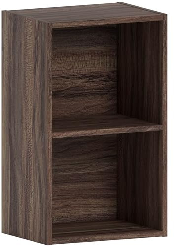 Vida Designs Oxford 2 Tier Cube Bookcase, Walnut Wooden Shelving Display Storage Unit Office Living Room Furniture