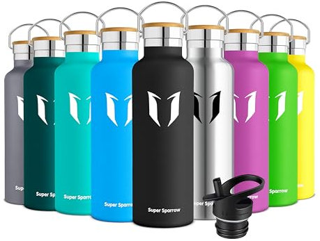 Super Sparrow Gourde Isotherme - Bouteille Isotherme - 1000ml - Gourde Inox Bouche Standard - Gourde Sport Étanche - Gourde Enfant sans BPA, pour Sport, Gym, Voyage