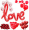 Deko Set XXL 2023 für Hochzeit, Verlobung, Muttertag - 31-teilig - XXL love Ballon, Rosenblätter, Konfetti Ballons, Folien Herz Ballons, rote Ballons, Dekoration, Geschenk für Sie