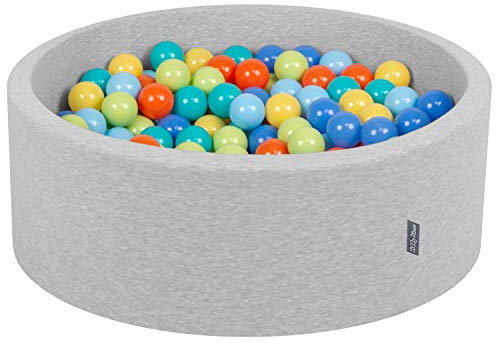 KiddyMoon Piscine À Balles pour Bébé Rond 90X30cm/300 Balles 7Cm Fosses À Boules Jouet Enfant, Gris Cl.:Vert Cl/Orange/Turq/Bleu/Babyblue/Jaune