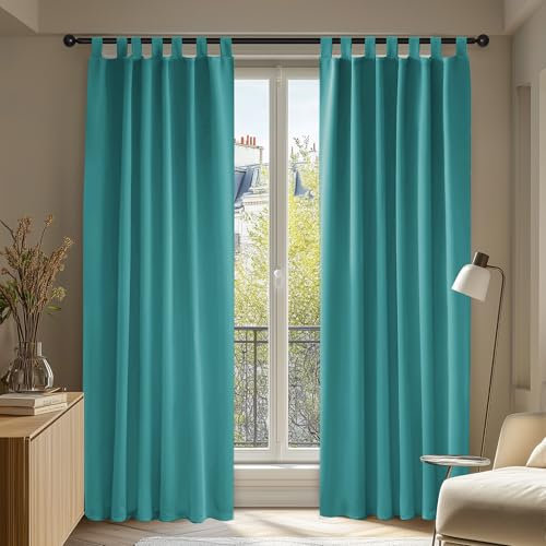 Deconovo Vorhang Verdunkelung Thermo Vorhänge Lärmschutz mit Schlaufen, 220x140 cm(HöhexBreite), Türkis, 2er Set