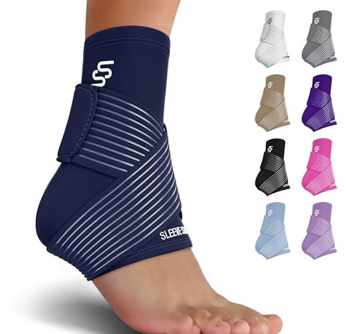 Sleeve Stars Ankle Brace for Women & Men, Ankle Wrap for Sprain, Compression Sleeve for Plantar Fasciitis Relief, Easy Customizable Support: w/Removable Strap (Single/Navy Blue)