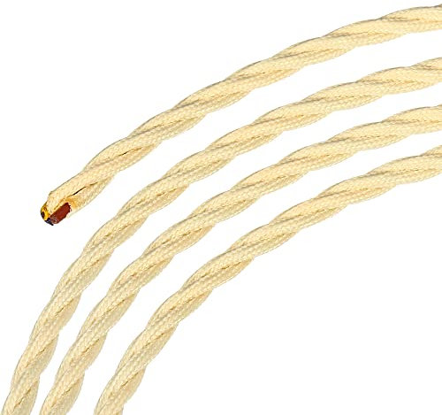 sourcing map Cable trenzado cubierto de tela 3 núcleos 18AWG 3.0m/9.84ft cable eléctrico de tela tejida vintage para proyecto de bricolaje luz colgante, color crema