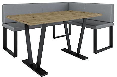 Eckbank Akiko Metal mit Tisch - Eckbankgruppe für Ihrem Esszimmer, Küche modern, Sitzecke, Essecke. Perfekt für Küche, Büro und Rezeption. Solide und Starke Verarbeitung. (Soft 29, 168x128 rechts)