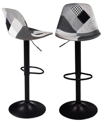 IDMarket - Lot de 2 tabourets de Bar Karl Design patchworks Noirs, Gris et Blancs Pied Noir