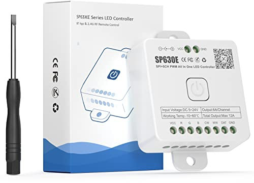 SEZO SP630E Bluetooth LED Controller 12-in-1 2.4G DC5V-24V Kompatibel mit 5CH PWM Monochrome RGB RGBW oder SPI TTL IC LED Streifen WS2812B SK6812 WS2811 FCOB CCT Streifen Steuerung Musik Modell