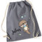 Personalisierter Turnbeutel für Mädchen Jungen mit Namen | Motiv Otter mit Fisch | Stoffbeutel mit Kordel zum Zuziehen | Geschenk-Idee für Kinder (grau)