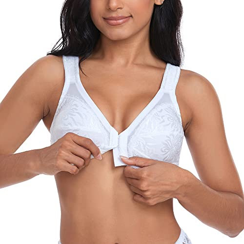 Ayigedu Women's Front Fastening Bras Full Cup Plus Size Non Wired Back Support Posture Bra 40D White