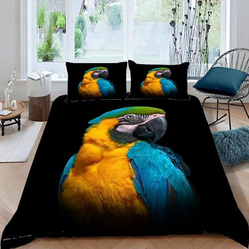 MOXINO Papagei Bettbezüge für Kinder Jungen Mädchen Einzelbett 3D Tier Papagei Bettwäsche 135x200 cm 2teilig Mikrofaser Bettbezug Sommer Warm Weiche Bettwaren mit Kissenbezüge 80x80