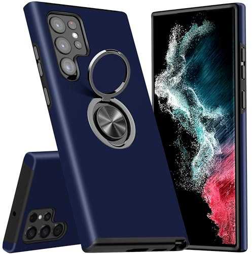 KRAFTCARE Hülle für Samsung Galaxy S22 Ultra, Handyhülle mit Eingebetteter 360° Grad Ring, Magnetische Schutzhülle TPU Stoßfest Cover Case für Samsung S22 Ultra 5G,Blau