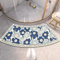 UVCMDUI Duschvorleger Halbrund, Weicher Saugfähige Duschvorleger Eckdusche mit Blumenmuster, rutschfeste Gebogene Duschmatte für Runddusche, Maschinenwaschbar,Blau,45x100CM(17.7x39.4IN)