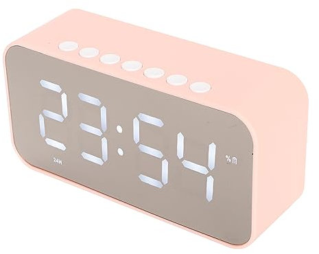 Altavoces Bluetooth Inalámbricos con Reloj Despertador, Reloj Digital con Altavoz Bluetooth Soporte Radio FM Alarmas Dobles Espejo Pantalla LED Llamadas Manos Libres, para (Rosa)