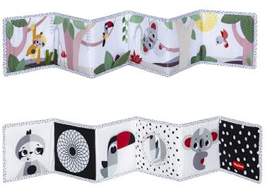 Tiny Love Livre en Tissu Double Face, Livre Bebe, dès la Naissance, Livre Sensoriel Bebe, Noir & Blanc, 7 Activités Ludiques, Favorise l'Éveil des Sens, la Vue et le Jeu à Plat Ventre, Boho Chic