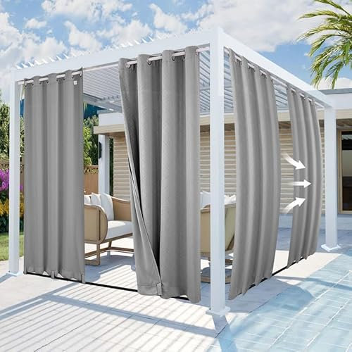 Mingfuxin Outdoor Curtains Waterproof, Windproof Garden Gazebo Patio Curtains with Grommet Top and Bottom, Embossed Pattern Thermal Insulated Blackout Privacy Outdoor Curtains for Porch Pergola