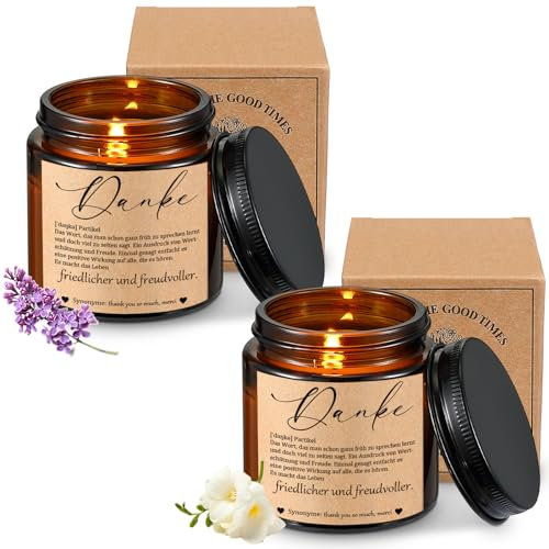 Sinmoe 2 Stück Dankesgeschenk für Frauen Lavendel Duftkerzen im Glas Sojawachs Duftkerzen mit Spruch Dankeschön Geschenk für Kollegen Lehrer Geburtstagsgeschenk für Mama Freundin Oma Entspannung
