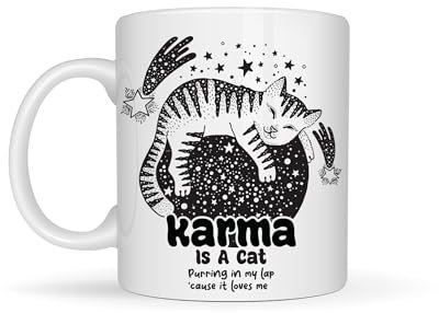 Sticky Art UK Karma is A Cat - Sleeping, Lyric-Inspired Mug, Unique Gift Idea, Song Quote, Pop Culture Gift, Small Gift, Coffee Lover's Gift, Small Gift