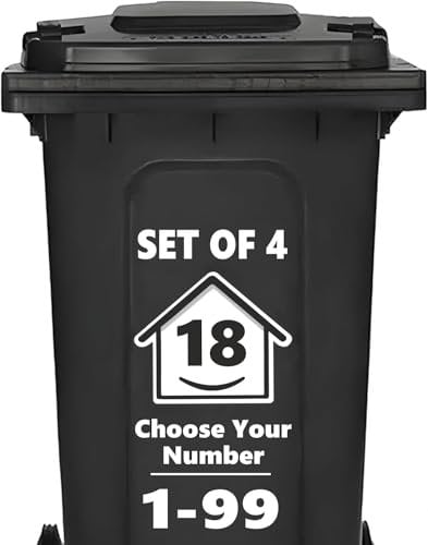 18 Weatherproof, Self-Adhesive 4-pack Bin Numbers (16cm) - Design 1-99 for Wheelie Bins
