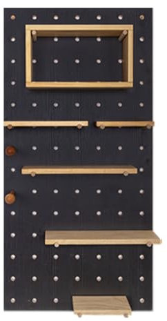 Stecktafel-Kombinationsset, Stecktafel aus Holz, wandmontiertes Aufbewahrungsregal for Küche, Garage, Büro, Wohnheim(Black)
