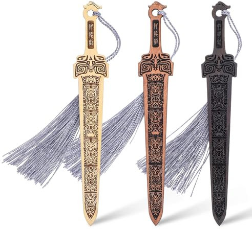 Nogeqi 3 Stück Hölzerne Lesezeichen Schwert, Vintage Lesezeichen Holz Mit Quasten, Wooden Sword Bookmark Geschenke für Herren Frauen Studenten Lehrer Buchliebhaber